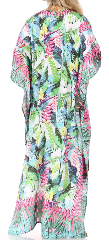 Sakkas Georgettina Flowy Rhinestone V Neck Long Caftan Dress/Cover Up